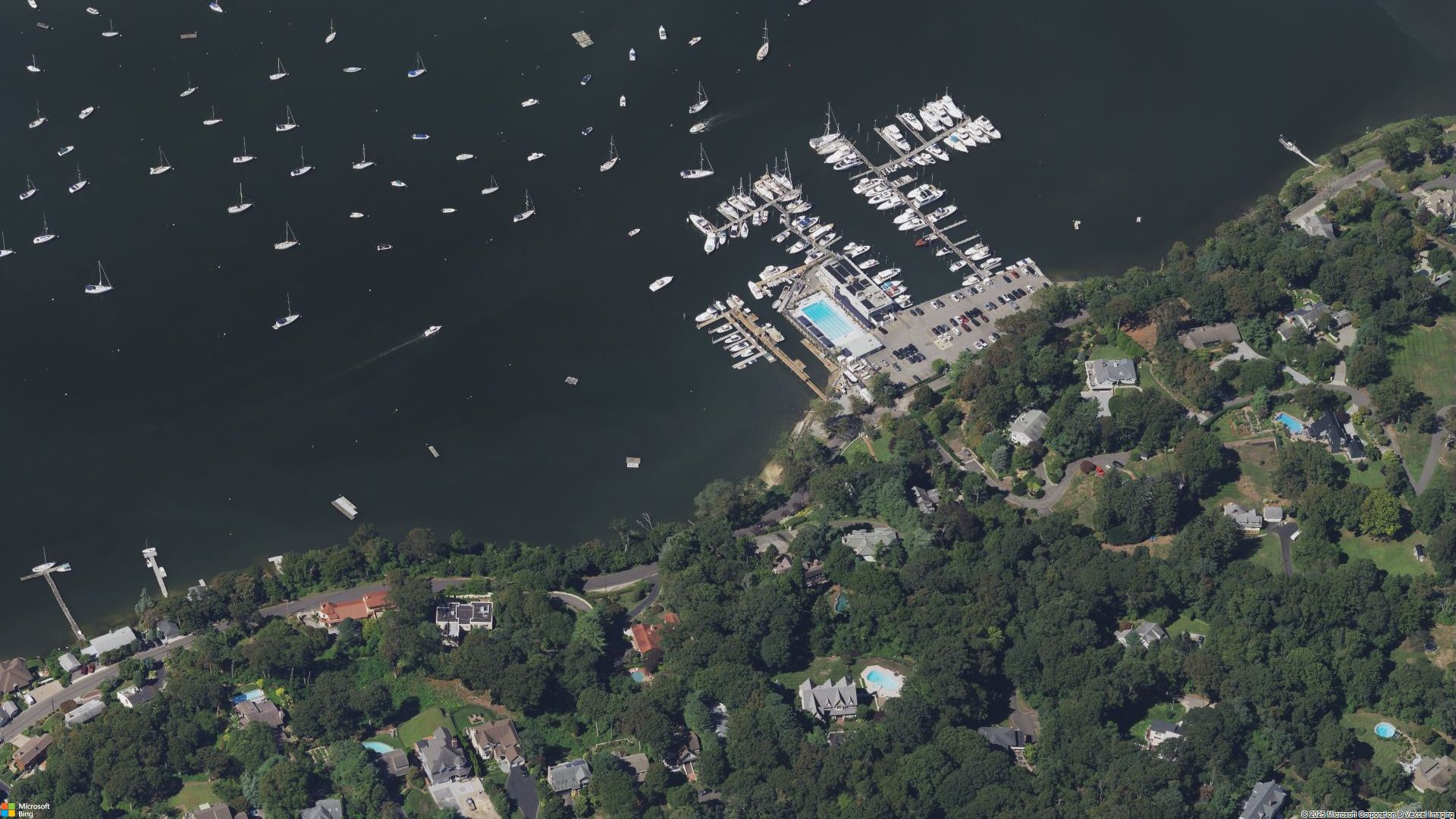 Overhead image of Huntington Bay, NY.