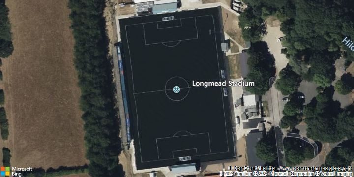 An aerial photograph of Longmead Stadium in , .