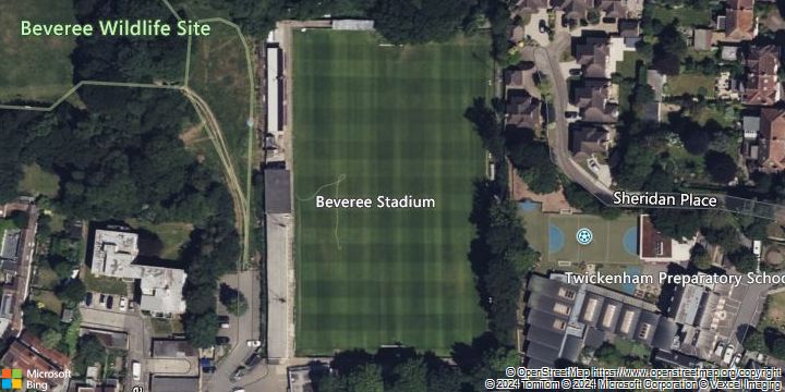 An aerial photograph of Beveree Stadium in , .