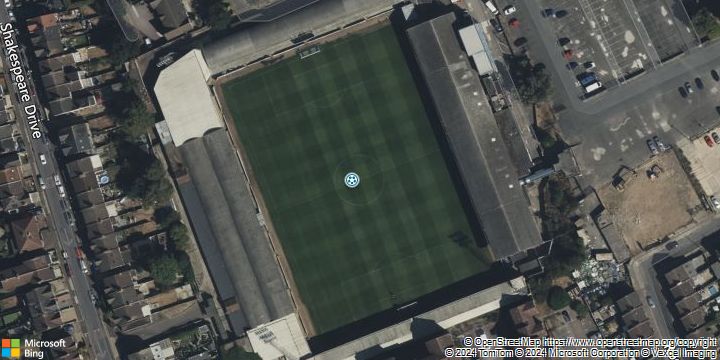 An aerial photograph of Roots Hall in , .