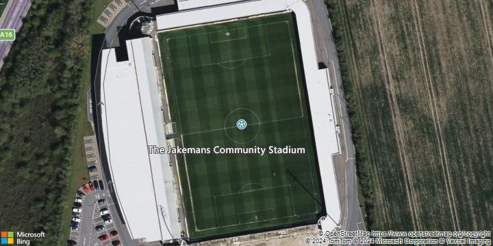 An aerial photograph of Jakemans Community Stadium in , .